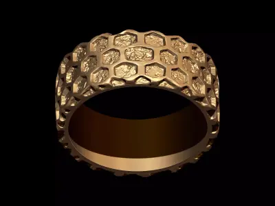 Honeycomb Hex Nugget Pattern Ring 3D print model