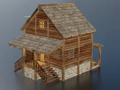 Wooden House D Low-poly 3D model