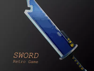 Sword retro game style Low-poly 3D model