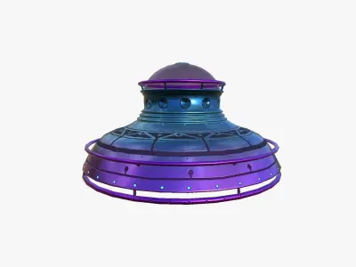 Alien Spaceship UFO F04 Purple Blue - Sci Fi Spacecraft Design Low-poly 3D model