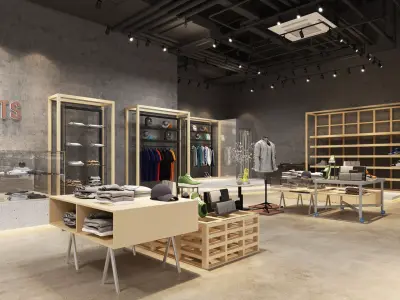 Industrial-Style Clothing Store 3D model