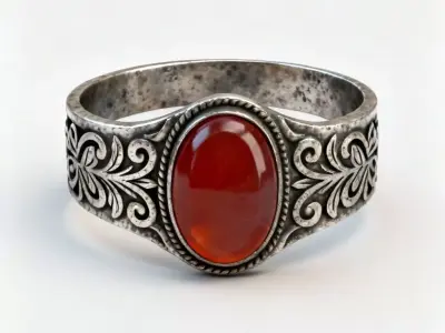 Antique Silver Carnelian Ring 3D Model Rustic Jewelry Low-poly 3D model