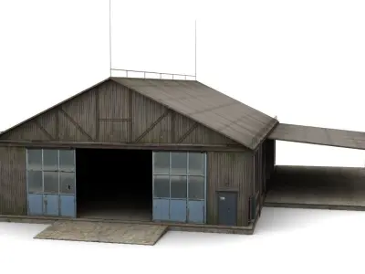 Hangar wooden building with roof Low-poly 3D model