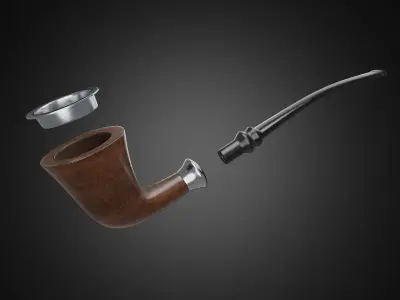 Vintage wooden tobacco pipe smoking 3D model