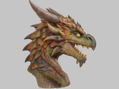 Dragon Head Bust Medieval Fantasy Monster Hunter  Low-poly 3D model