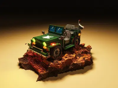 3D Military Jeep in mud voxel art model Low-poly 3D model