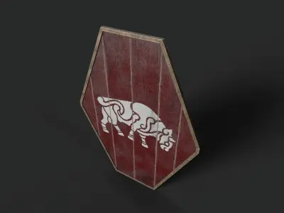 Slavic diamond-shaped shield painted red with bull symbol Low-poly 3D model