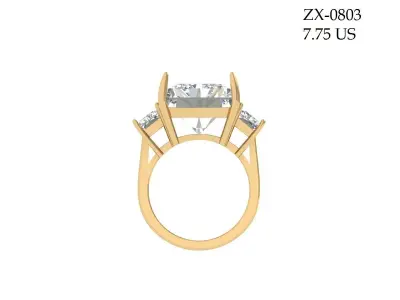 Emerald 3 Stone Art Deco Ring 3D print model 9