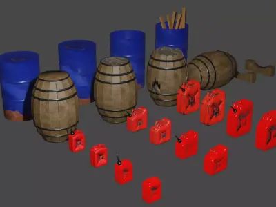 Industrial Barrels and Fuel Canisters Pack Low-poly 3D model