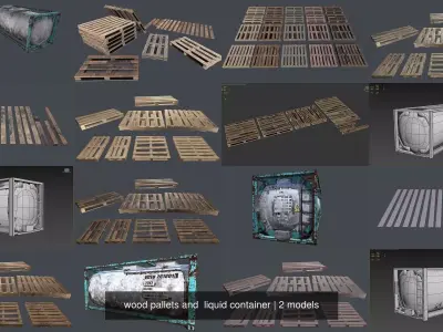 wood pallets and  liquid container 3D Model Pack