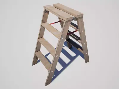  Wooden Folding Stepladder Low-poly 3D model