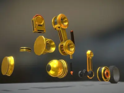 Hydraulic Suspension with Tires Yellow Version Rigged  Low-poly 3D model