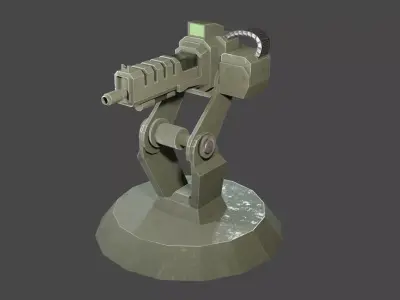 Machine Gun Turrent low poly PBR for game ready Low-poly 3D model