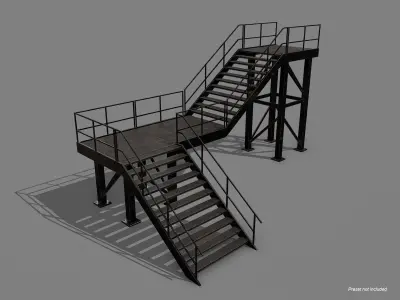 Lowpoly Modular Industrial Stairs Low-poly 3D model