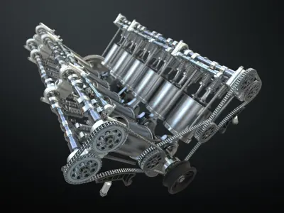  V12 Engine Working Animated 3D model