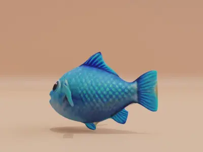 Baby Fish Cute Blue Low-poly 3D model