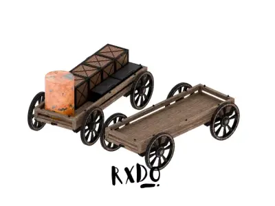 Medieval Wagon Cart Train 3D Model Assets  Low-poly 3D model