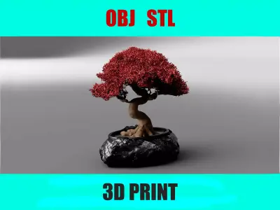 StoneCraft Bonsai Pot 3D Model Stone Design Two Part Planter STL 3D print model