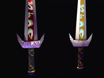 Two platinum swords - red and gold Low-poly 3D model