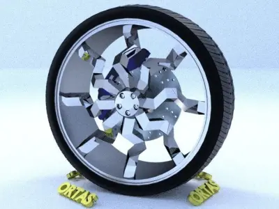 ORTAS CAR RIM 45 GAME READY RIM TIRE AND DISC 3D model