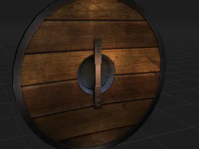 Round Wooden Shield Low-poly 3D model