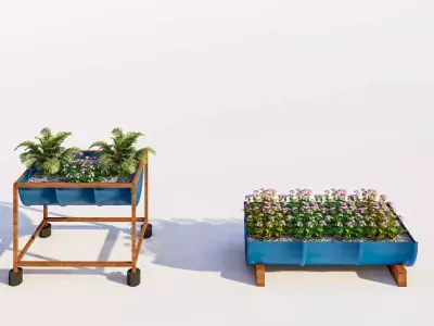 Outdoor Drum Planter Collection Low-poly 3D model