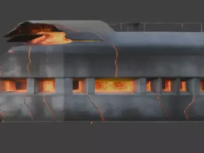 Destroyed Military Bunker with Lava Cracks 3D Model V03 Low-poly 3D model