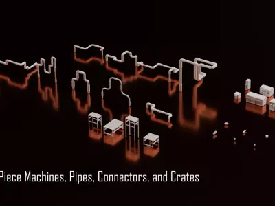 28 Mesh Piece Machines  Pipes  Connectors and Crates Low-poly 3D model