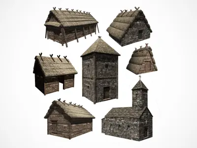 Medieval building pack Low-poly 3D model