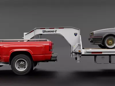 Gooseneck Flatbed Ramp Trailer - Diamond C  3D model
