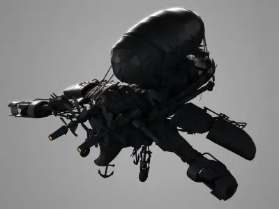 airship spacecraft flying in sky 3D model