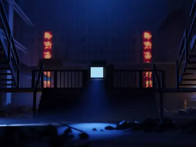 Concept Art Low Poly foggy industrial interior 3D Low-poly 3D model