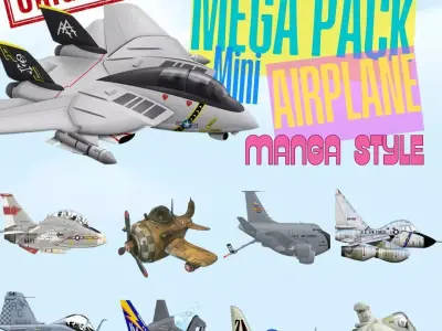 Mega Pack Airplane 33pz 3D STL Files Manga Style Airplanes 3D print model