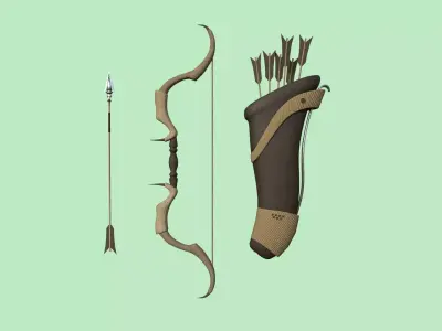 Archer Bow 06 Brown Wood - Quiver Fantasy Weaponry Low-poly 3D model