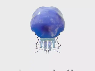 Bioluminescent Deep-Sea Jellyfish with Glowing Tentacles Low-poly 3D model