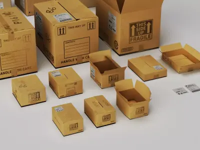 Logistics Shipping Cardboard Box Package Collection PBR Low-poly 3D model