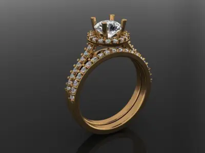 Diamond Halo Engagement Ring Set With Band 6mm 3D print model