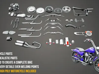 Hard surface Motorcycle KitBash parts 3D model