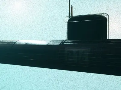 Submarine futuristic spaceship floating in air Low-poly 3D model