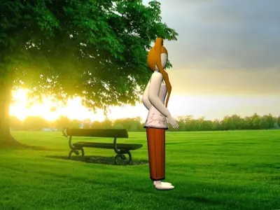 Girl in park with bench Free low-poly 3D model