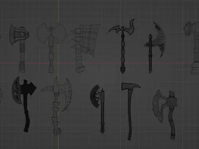A pack of various 3D axes 3D model