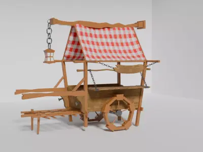Handcrafted Stylized Wooden Cart Low Poly Game Ready Free low-poly 3D model