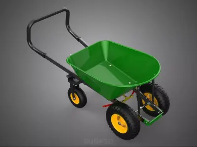 HEAVY DUTY FOUR 4 WHEEL GREEN GARDEN CART WHEELBARROW BRAKE TILT 3D model