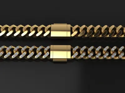 Cuban Diamond Chain Bracelet Necklace Link SIZE 7MM Width 3D print model