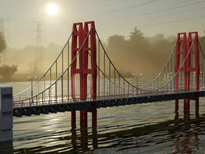 Realistic Bridge over body of water Free 3D model