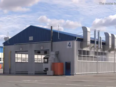 Factory Facility UralSpetsTrans Simplified Rigged 3D model