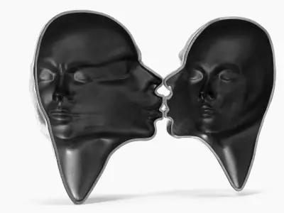 Dual-Face Sculpture with Kiss Motif Silver 3D model