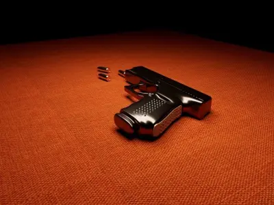 Gun Model with bullets on orange table 3D model