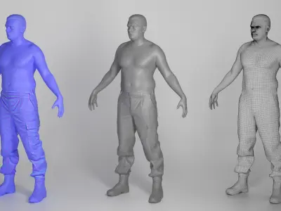 Shirtless military man in A-pose 327 Low-poly 3D model