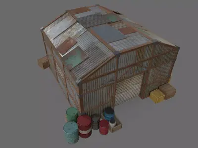 Post-Apocalyptic Industrial Hangar Low-poly 3D model